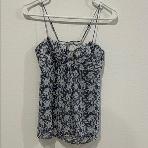 American Eagle Outfitters Navy and White Floral Chiffon Camisole